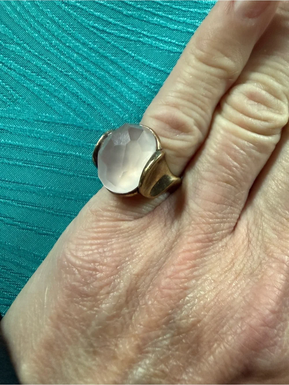 J& T 925 Sterling Silver Gold Vermeil Faceted Rose Quartz Statement Ring Sz 6